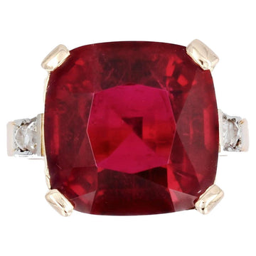 1930s Art Deco 11.70 Carats Cushion Tourmaline Diamonds 18 Karat Rose Gold Ring