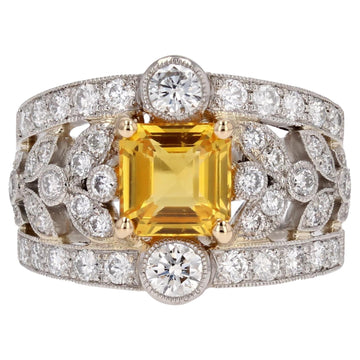 New Yellow Sapphire Diamonds 18 Karat Yellow Gold Platinum Band Ring