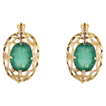 20th Century Emerald 18 Karat Yellow Gold Earrings