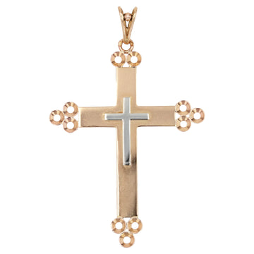 French 1960s 18 Karat Rose and White Gold Cross Pendant