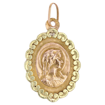 French 20th Century 18 Karat Rose Yellow Gold Oval Polylobed Virgin Mary Medal