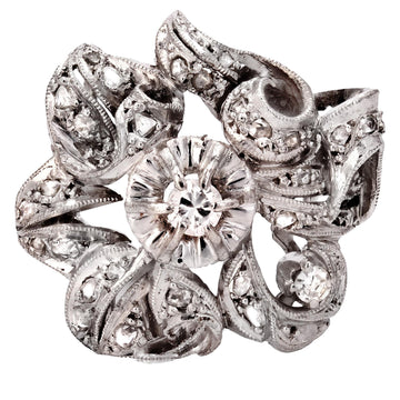 1950s Diamonds Platinum Swirls Cocktail Ring