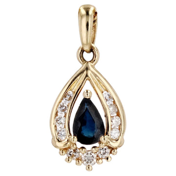 French Modern Sapphire Diamonds 18 Karat Yellow Gold Drop Pendant