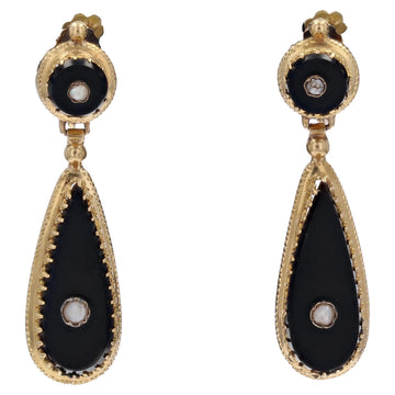 19th Century Fine Pearls Onyx 18 Karat Yellow Gold Dangle Earrings