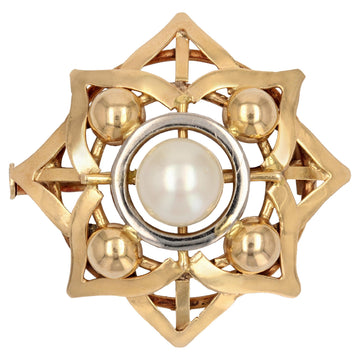 Modern Cultured Pearl 18 Karat Yellow Gold Star Brooch