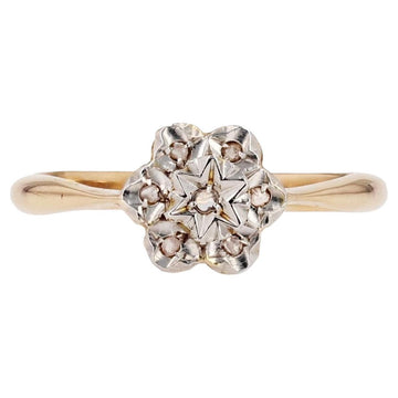 1920s Belle Epoque Rose- Cut Diamonds 18 Karat Yellow White Gold Flower Ring