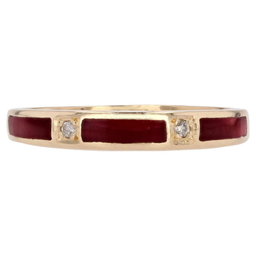French Modern Diamond Red Enamel 18 Karat Yellow Gold Ring
