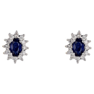 Modern Sapphire Diamonds 18 Karat White Gold Daisy Stud Earrings
