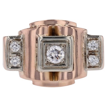 French 1940s Diamonds 18 Karat Rose Gold Tank Ring