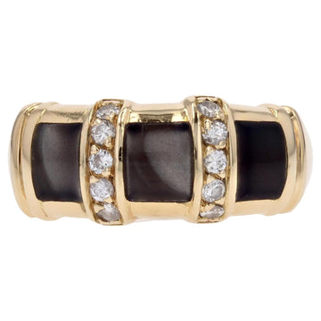 French Modern Diamond Black Enamel 18 Karat Yellow Gold Bangle Ring