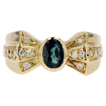 Modern Second-Hand Sapphire Diamonds 18 Karat Yellow Gold Knot Ring