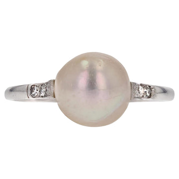 1930s Cultured Pearl Diamonds 18 Karat White Gold Art Deco Ring