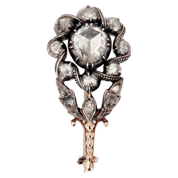 18th Century Diamonds 18 Karat Rose Gold Silver Flower Brooch