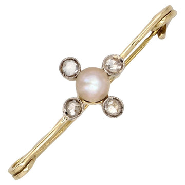 19th Century Fine Pearl Diamonds 18 Karat Yellow Gold Pin Brooch