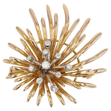 French Retro Diamond Gold Floral Brooch