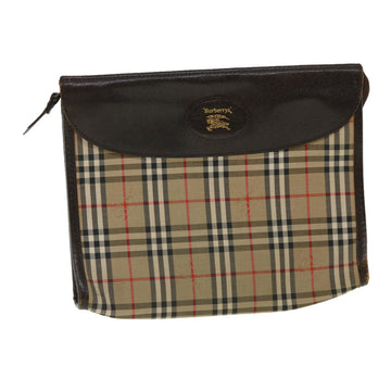 BURBERRYSs Nova Check Clutch Bag Canvas Leather Beige Auth ki2262