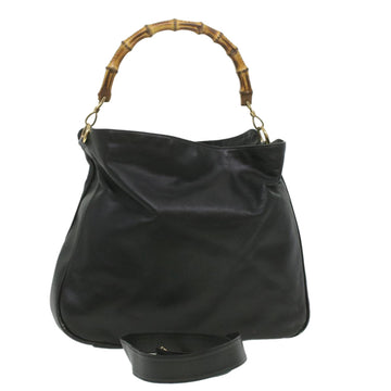 GUCCI Bamboo Shoulder Bag Leather 2way Black 001.1577.200047 Auth ki2750