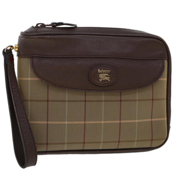 BURBERRYSs Nova Check Clutch Bag Nylon Leather Brown Auth ki3147