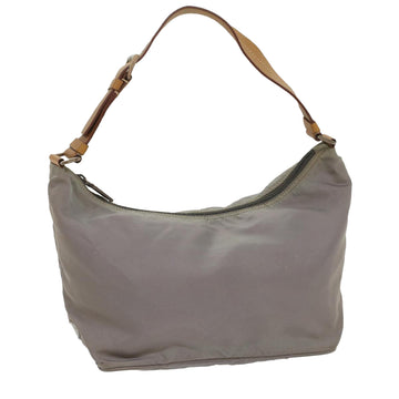 PRADA Shoulder Bag Nylon Leather Gray Brown Auth ki3445
