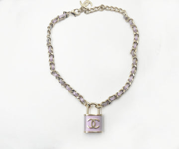 CHANEL Light Gold CC Lavender Lock Pendant Necklace