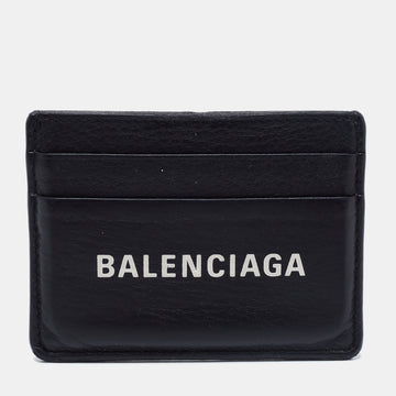 Balenciaga Black Leather Logo Print Card Holder