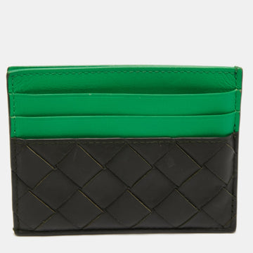 Bottega Veneta Black/Green Intrecciato Leather Card Holder