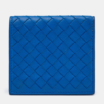 BOTTEGA VENETA Blue Intrecciato Leather Bifold Card Case