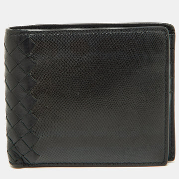BOTTEGA VENETA Black Intrecciato Karung and Leather Bifold Wallet