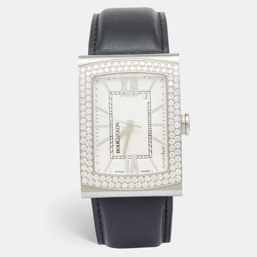 BOUCHERON Silver Stainless Steel Diamond Leather Reflet XL WA009213 SS Men's Wristwatch 31.50 mm