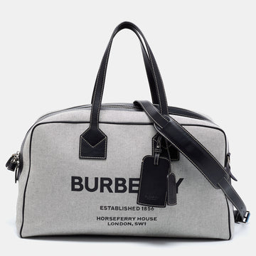 Burberry White/Black Canvas And Leather Holdall Bag