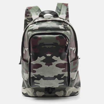Burberry Green Camoflauge Coated Canvas and Leather Backpack