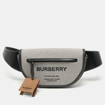 Burberry Grey/Black Canvas and Leather Small Olympia Bumbag Belt Bag