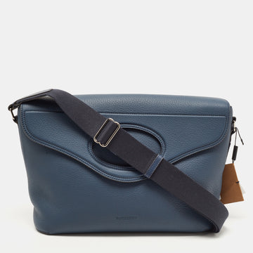 BURBERRY Ash Blue Leather Large Pocket Messenger Bag