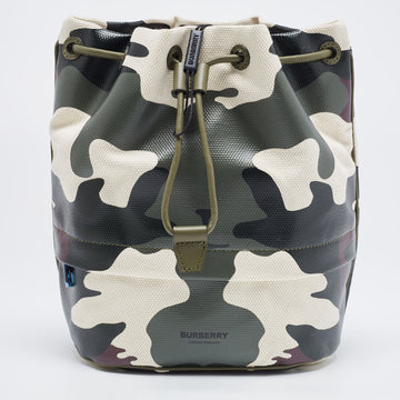 BURBERRY Green Camouflage Coated and Canvas Phoebe Drawstring Pouch