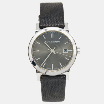 Burberry Grey Stainless Steel Leather Heritage BU9024 Men's Wristwatch 38 mm