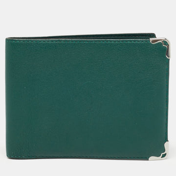 CARTIER Green Leather Must De  6CC Bifold Wallet