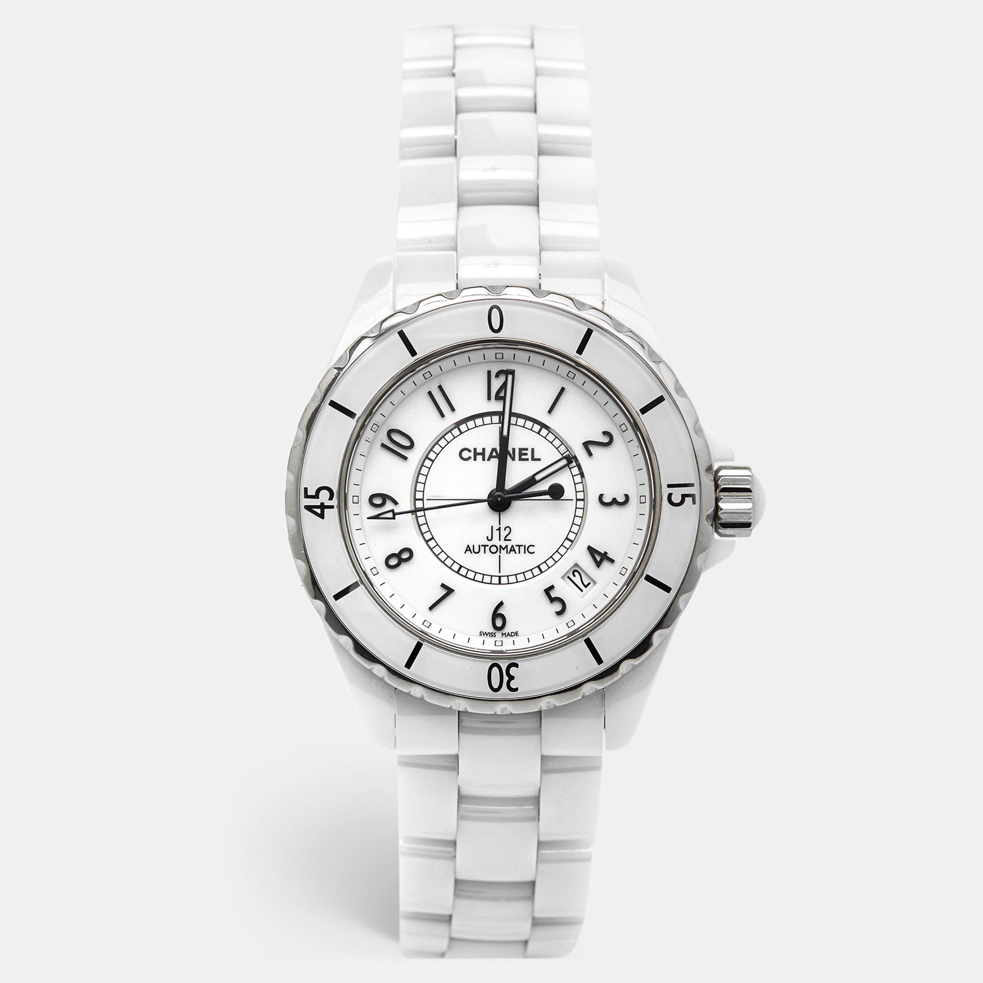 Chanel White Ceramic Stainless Steel J12 H0970 Unisex Wristwatch 38 mm