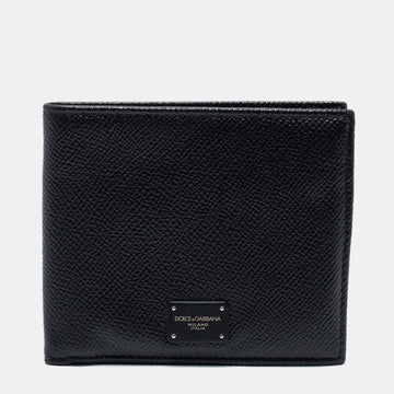 Dolce & Gabbana Black Leather Bifold Compact Wallet