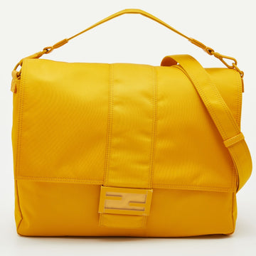 Fendi Yellow Nylon and Leather Large Flap Messenger Bag