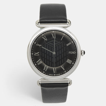 Fendi Black Stainless Steel Leather Palazzo F137060201 Men's Wristwatch 41 mm