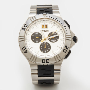 Fendi Silver Stainless Steel Rubber 4800G Men's Wristwatch 43 mm