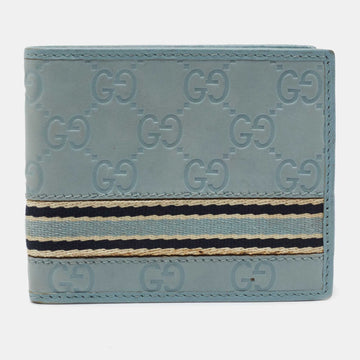 Gucci Blue Guccissima Leather Web Bifold Wallet