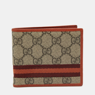 Gucci Beige/Orange GG Supreme Canvas Web Bifold Wallet