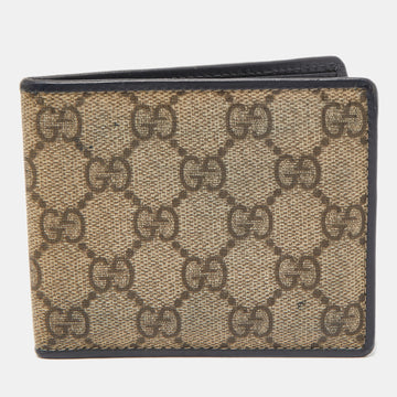 GUCCI Beige/Black GG Supreme Canvas and Leather Bifold Wallet
