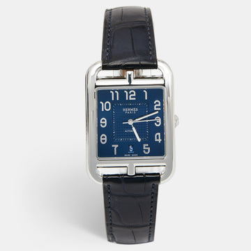 Hermes Blue Stainless Steel Leather Cape Cod W045299WW00 Unisex Wristwatch 33 mm