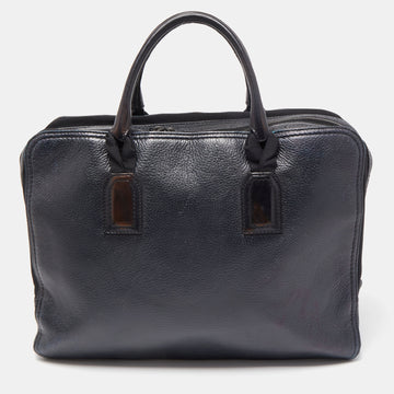 LANVIN Dark Blue Soft Leather and Fabric Zip Briefcase Bag