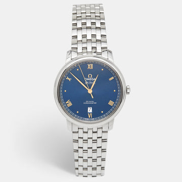 Omega Blue Stainless Steel Prestige De Ville 424.10.40.20.03.004 Men's Wristwatch 39.5 mm