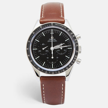 Omega Black Stainless Steel Leather Speedmaster Moonwatch 'First Omega In Space'  Anniversary Series Chronograph 311.32.40.30.01.001 Men's Wristwatch 39.70 mm