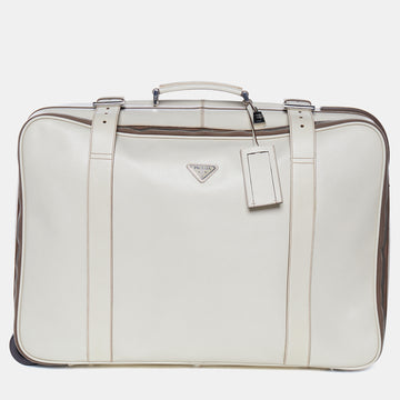 PRADA Off White Saffiano Travel Valigia Suitcase