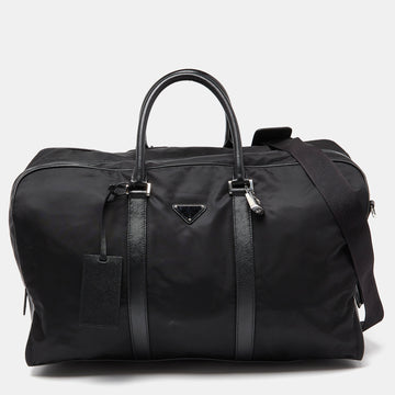PRADA Black Nylon and Leather Duffle Bag